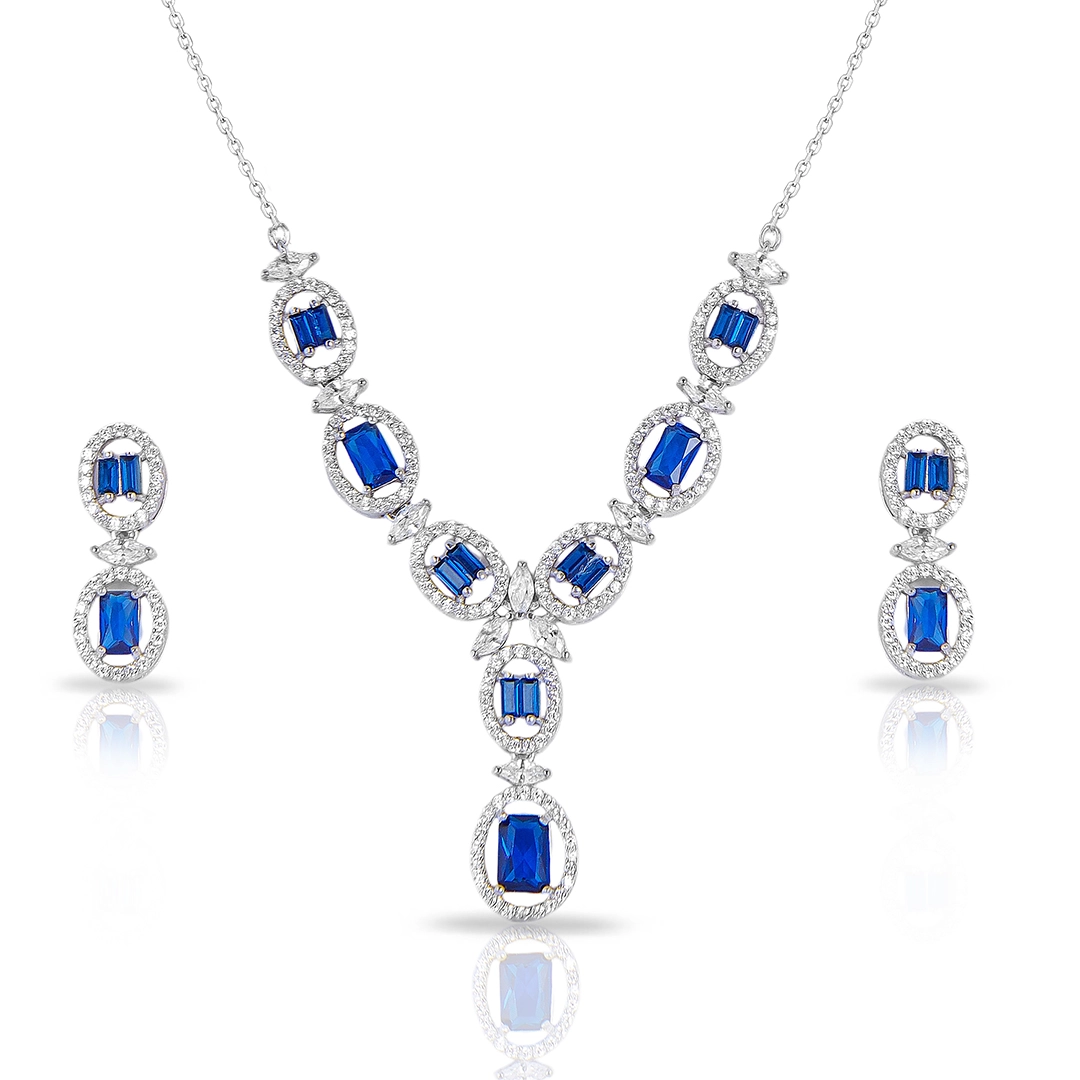 Colar Blend Collection e Brincos com Zircônias Safira Retangular e Zircônia Cristal