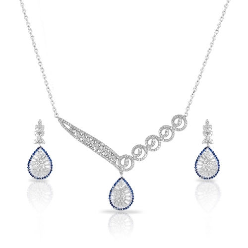 Colar de Prata Blend Collection com Brincos Gota de Zircônia Cristal e Safira