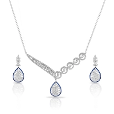 Colar de Prata Blend Collection com Brincos Gota de Zircônia Cristal e Safira