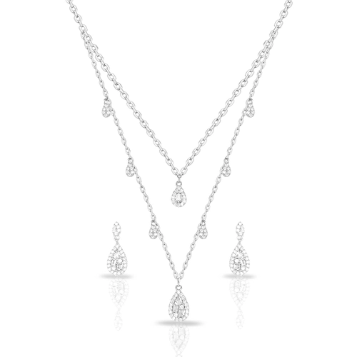 Colar  Blend Collection Duplo com Brincos Cravejados de Zircônias Cristal Gota