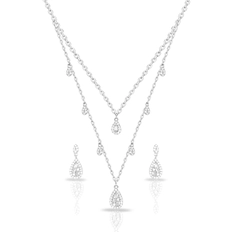 Colar  Blend Collection Duplo com Brincos Cravejados de Zircônias Cristal Gota