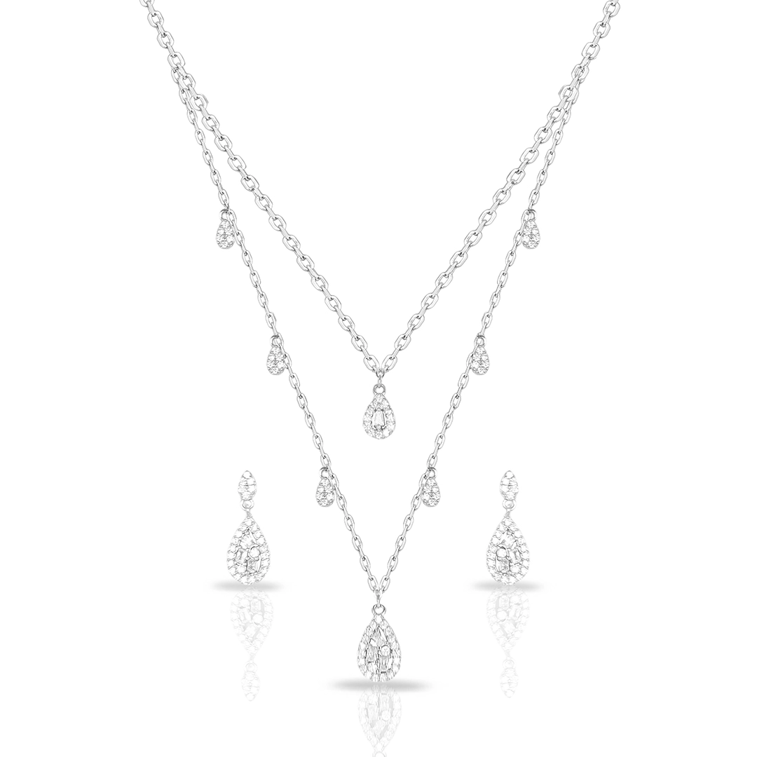 Colar  Blend Collection Duplo com Brincos Cravejados de Zircônias Cristal Gota