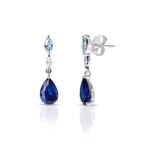 Brinco Blend Collection com Gota em Zircônia Safira e Navete em Zircônia Topázio