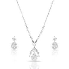 Colar de Prata Blend Collection e Brincos Trabalhados com Gotas em Zircônias Cristal