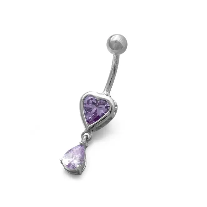 Piercing de Umbigo Coração e Gota em Zircônia Lavanda