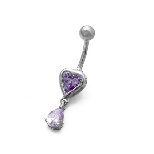 Piercing de Umbigo Coração e Gota em Zircônia Lavanda