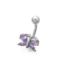 Piercing de Umbigo Borboleta com Zircônia Lavanda