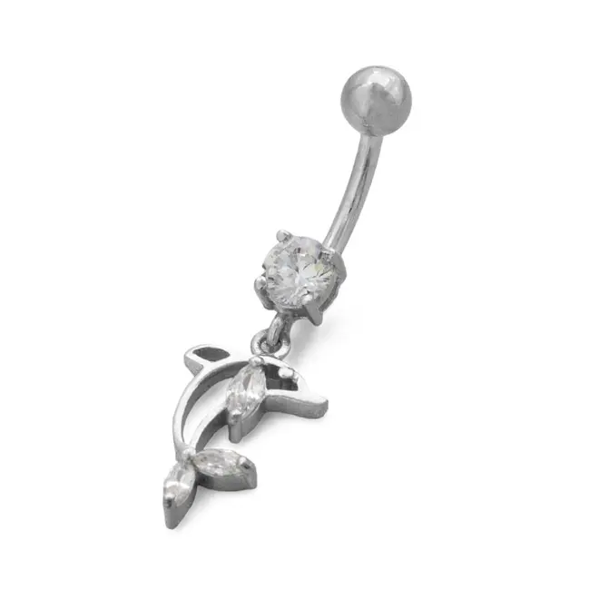Piercing de Umbigo com Golfinho Vazado e Zircônia Cristal