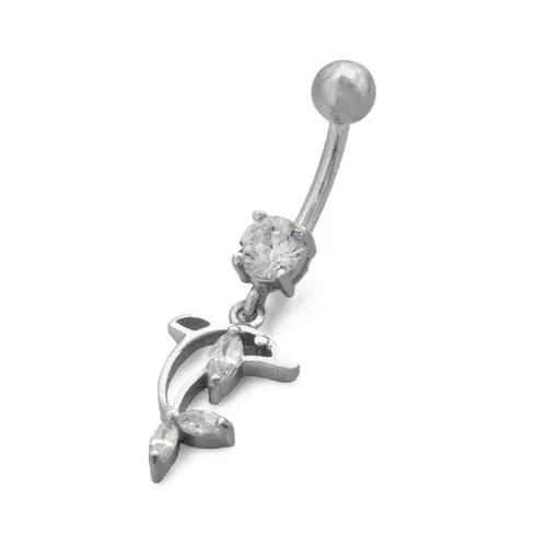 Piercing de Umbigo com Golfinho Vazado e Zircônia Cristal