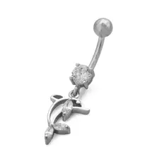 Piercing de Umbigo com Golfinho Vazado e Zircônia Cristal