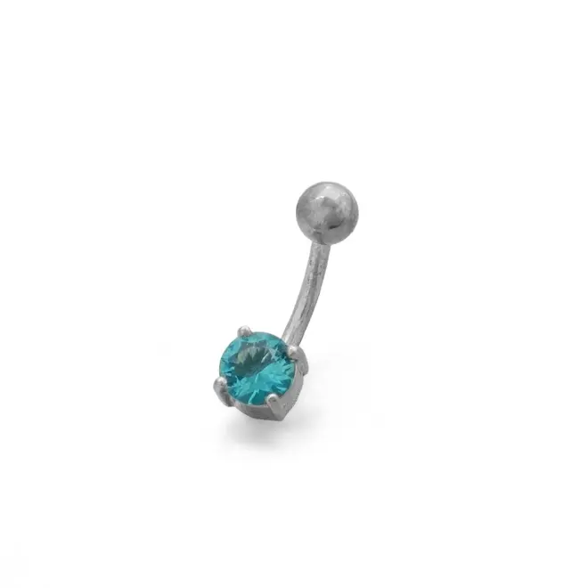 Piercing de Umbigo com Zircônia Água Marinha Redonda