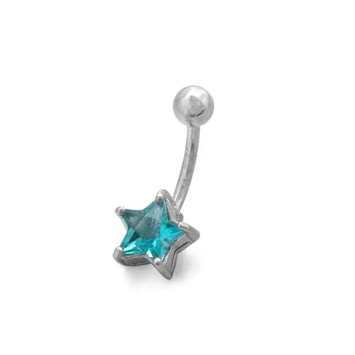 Piercing de Umbigo com Estrela em Zircônia Água Marinha