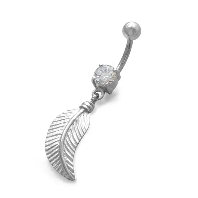 Piercing de Umbigo Pena com Zircônia Cristal