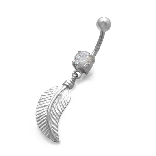 Piercing de Umbigo Pena com Zircônia Cristal