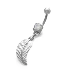 Piercing de Umbigo Pena com Zircônia Cristal
