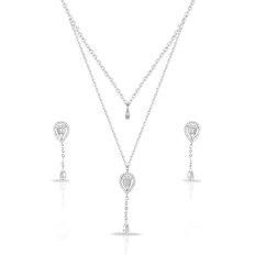 Colar Blend Collection Duplo com Brincos Cravejados de Zircônias Cristal Gota Balanço