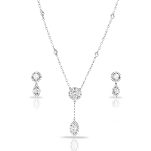 Colar Blend Collection com Brincos de Zircônias Cristal Redondas e Navetes