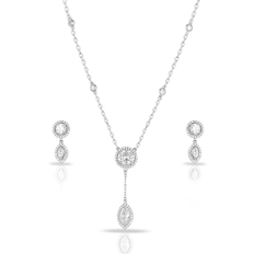 Colar Blend Collection com Brincos de Zircônias Cristal Redondas e Navetes