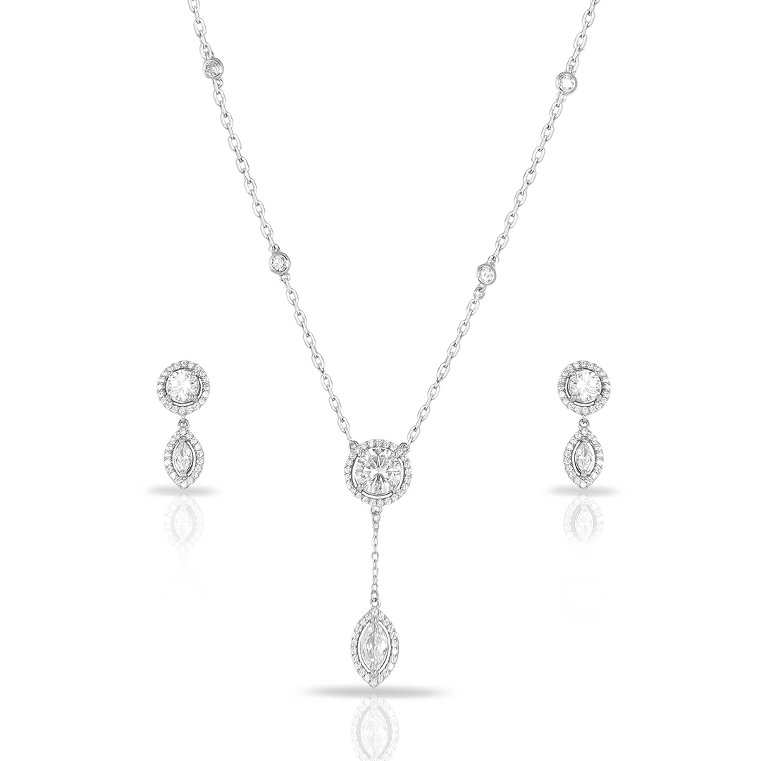 Colar Blend Collection com Brincos de Zircônias Cristal Redondas e Navetes