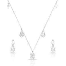 Colar Blend Collection com Brincos Com Zircônias Cristal Gota e Retangular