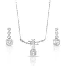 Colar de Prata Blend Collection com Brincos Com Zircônias Cristal Quadrada