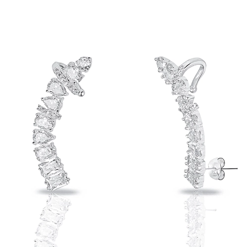 Brinco de Prata Leve Ear Cuff com Zircônias