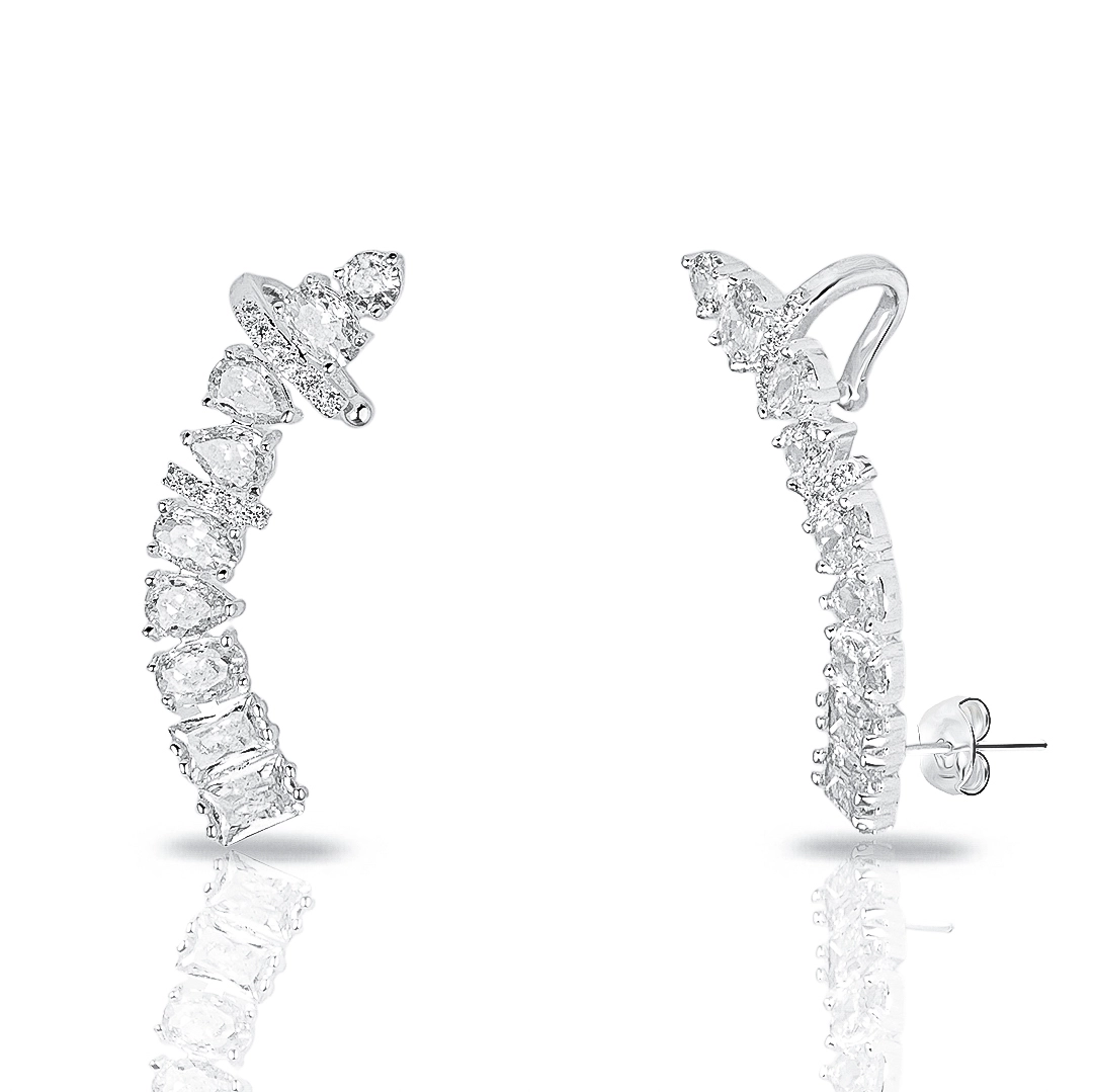Brinco de Prata Leve Ear Cuff com Zircônias