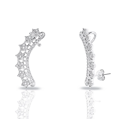 Brinco de Prata Leve Ear Cuff Com Zircônias Cristal