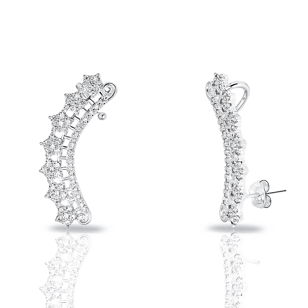 Brinco de Prata Leve Ear Cuff Com Zircônias Cristal