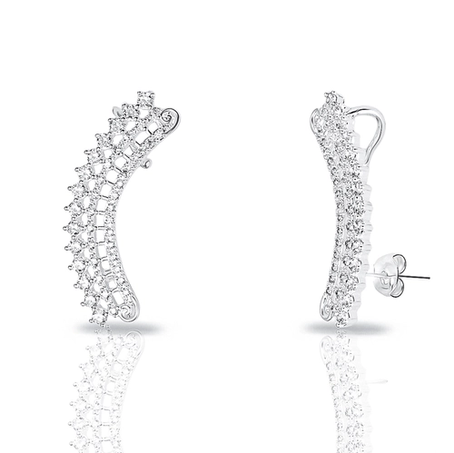Brinco de Prata Leve Ear Cuff Vazado com Zircônias
