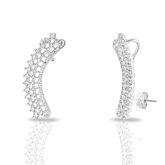 Brinco de Prata Leve Ear Cuff Vazado com Zircônias