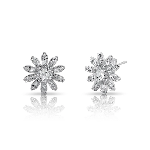 Brinco Top Flor com Zircônias Cristal