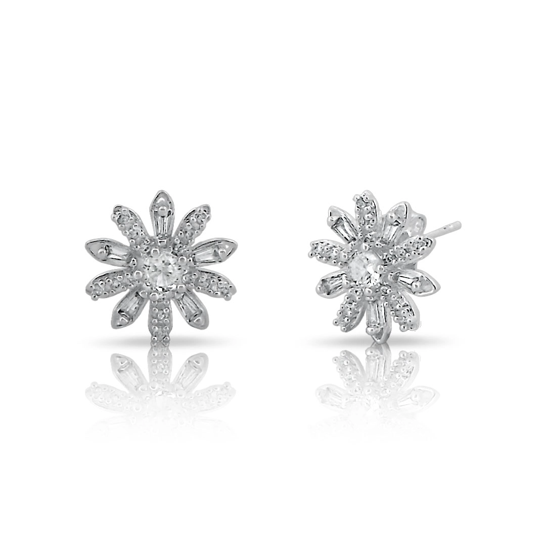 Brinco Top Flor com Zircônias Cristal
