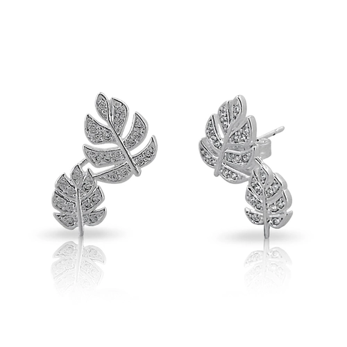 Brinco Top Folhas com Zircônia Cristal