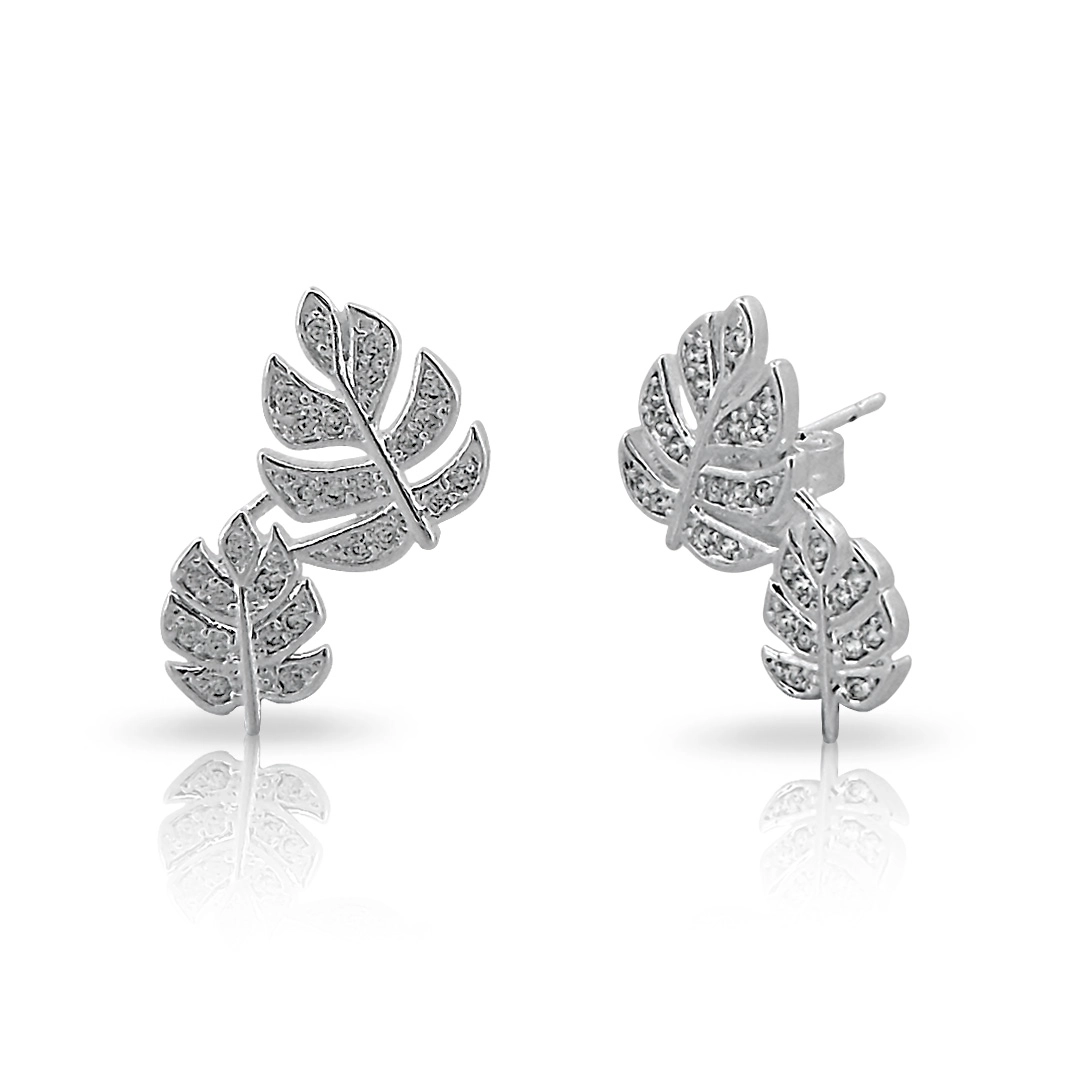 Brinco Top Folhas com Zircônia Cristal