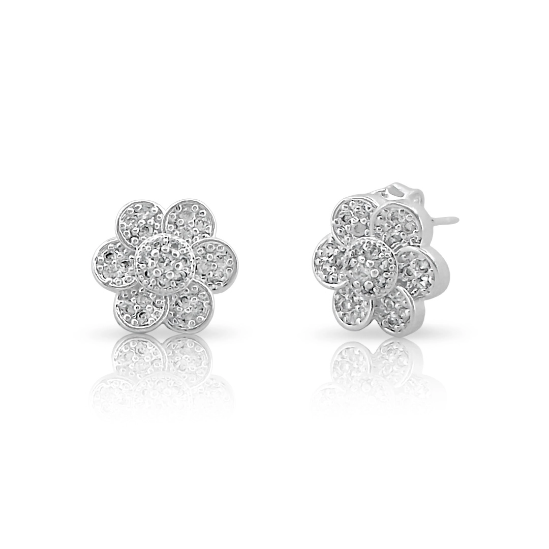 Brinco Top Flor com Zircônia Cristal
