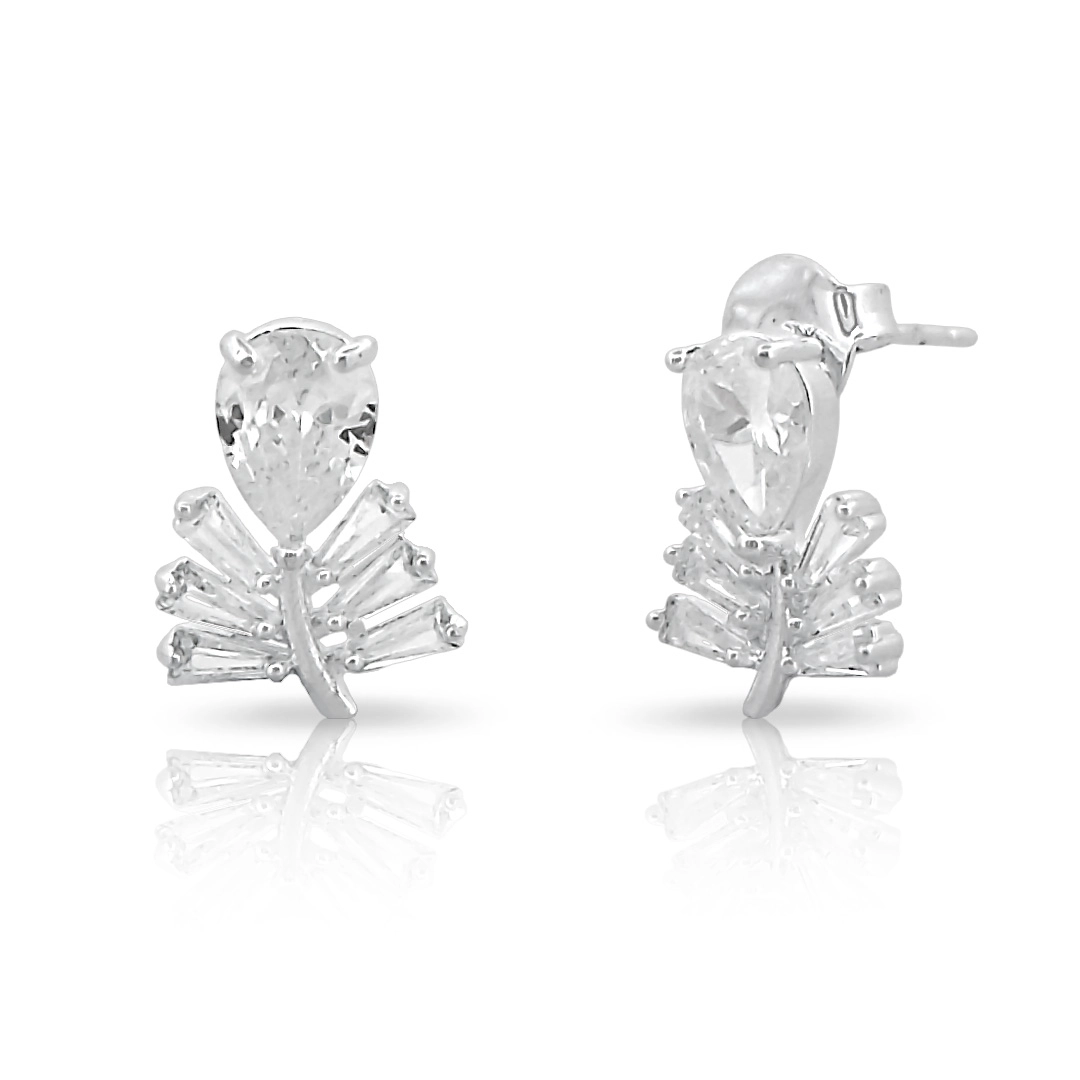 Brinco Top Gota Com Zircônia Cristal Retangular