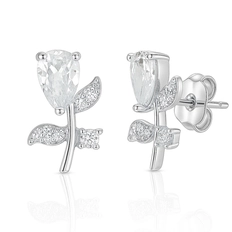Brinco Top Flor com Zircônias Cristal
