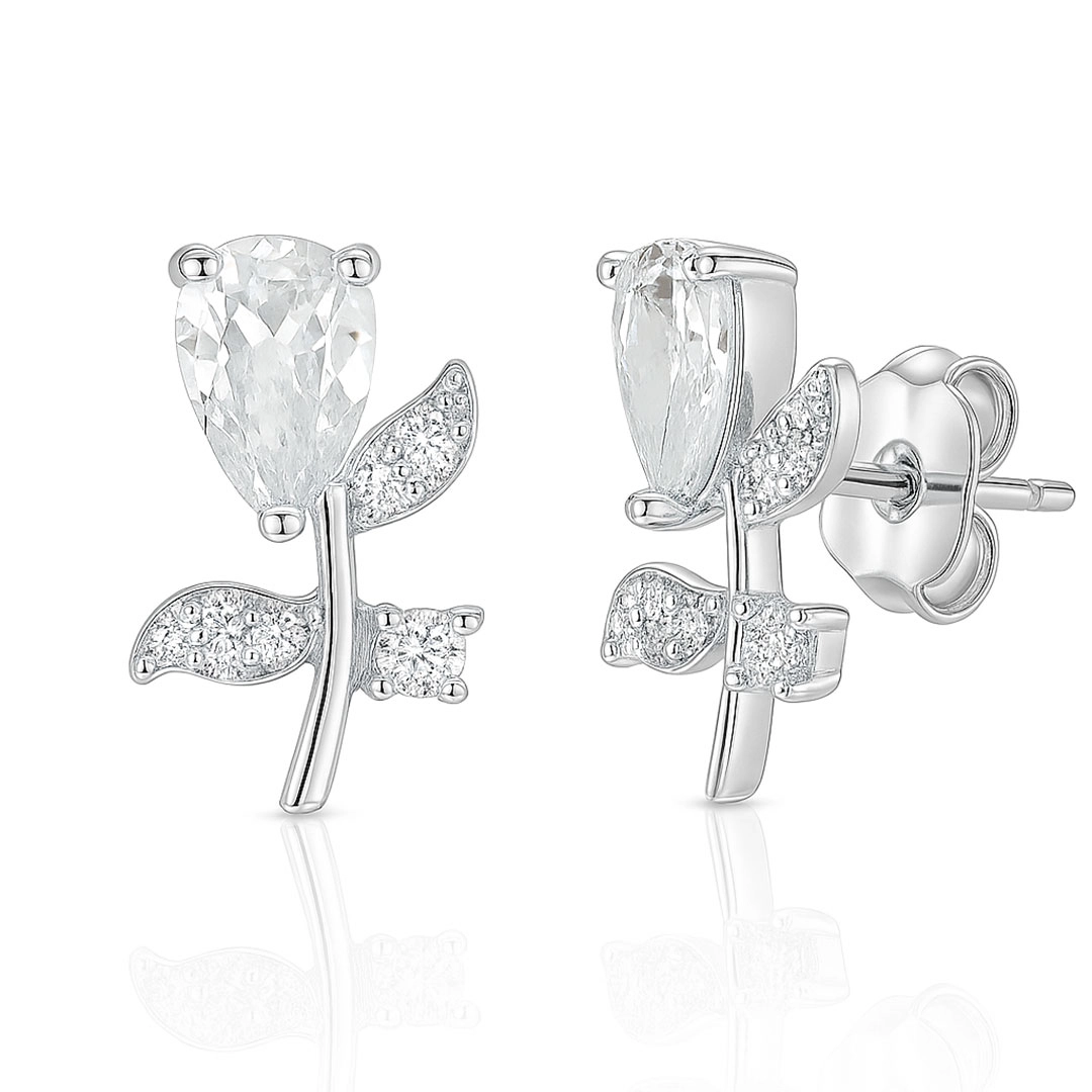 Brinco Top Flor com Zircônias Cristal