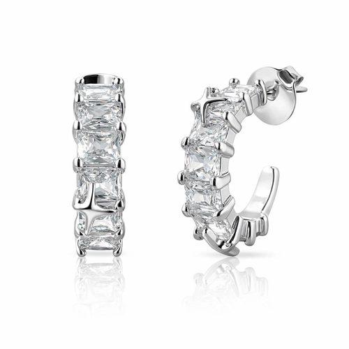 Brinco Meia Argola com Zircônias Cristal