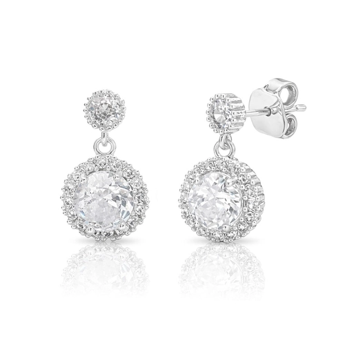 Brinco Balanço Zircônia Cristal Redonda Cravejada