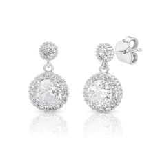 Brinco Balanço Zircônia Cristal Redonda Cravejada