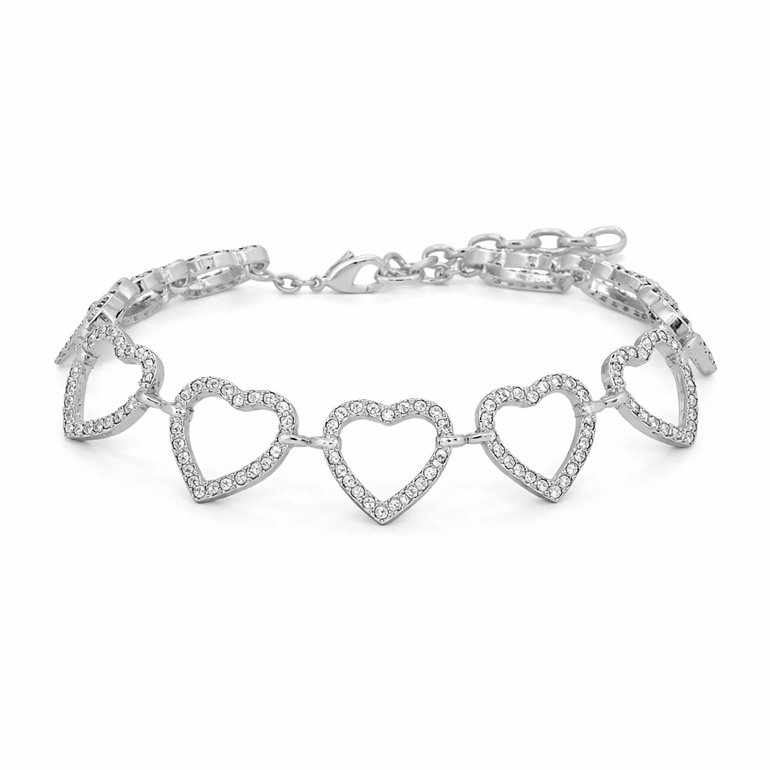 Pulseira Corações com Zircônias Cristal