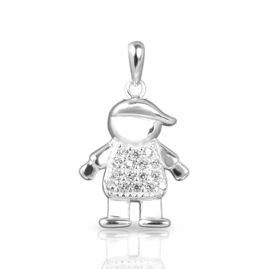 Pingente de Menino com Roupas em Zircônias Cristal