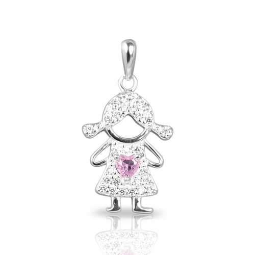 Pingente de Menina com Zircônias Cristal e Rosa
