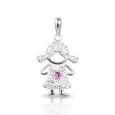 Pingente de Menina com Zircônias Cristal e Rosa