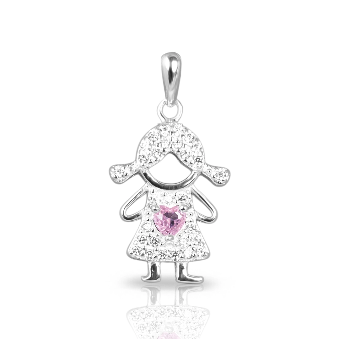 Pingente de Menina com Zircônias Cristal e Rosa
