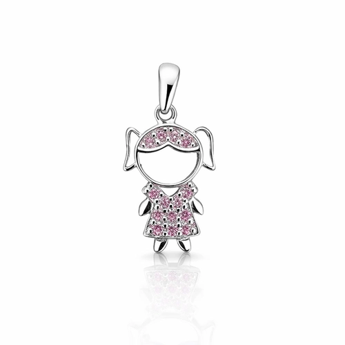 Pingente Menina Vazada com Zircônias Rosa