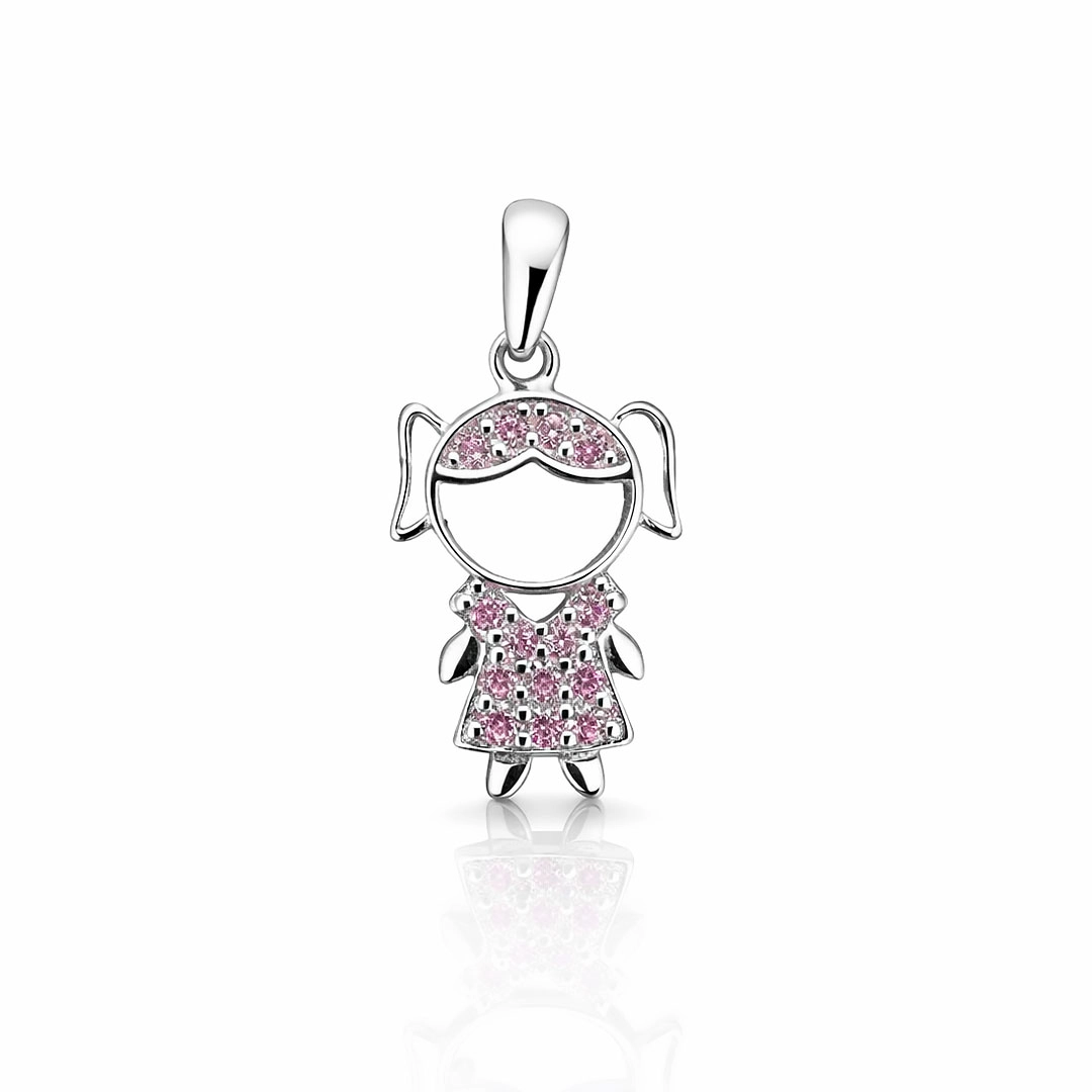 Pingente Menina Vazada com Zircônias Rosa