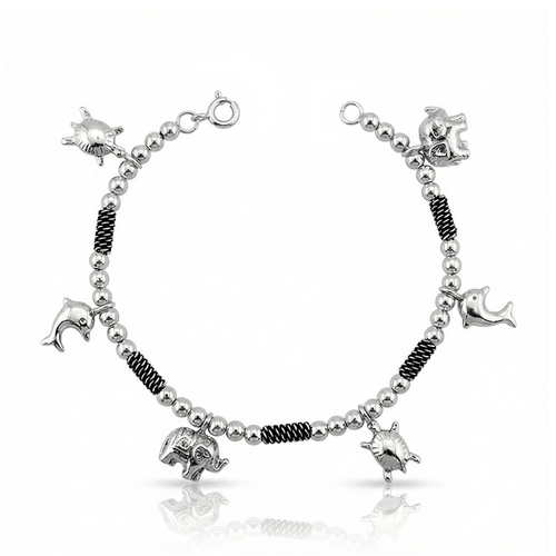 Pulseira com Pingentes de Elefante, Golfinho e Tartaruga com acabamento envelhecido